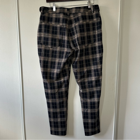 YOUNGLA Women’s Black & Cream Plaid Zip Front High Rise Trousers- Size 34x30 - Picture 3 of 12